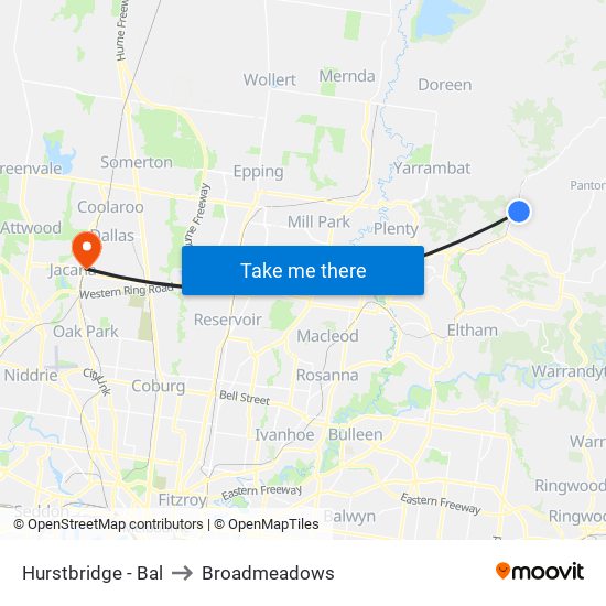 Hurstbridge - Bal to Broadmeadows map