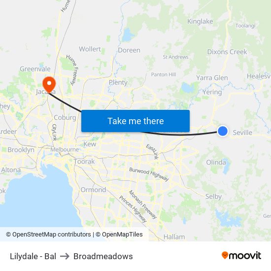Lilydale - Bal to Broadmeadows map