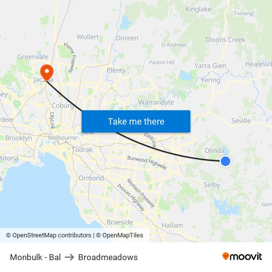 Monbulk - Bal to Broadmeadows map