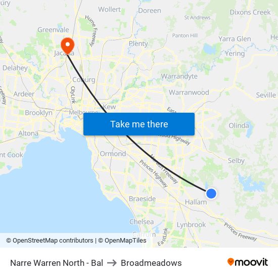 Narre Warren North - Bal to Broadmeadows map