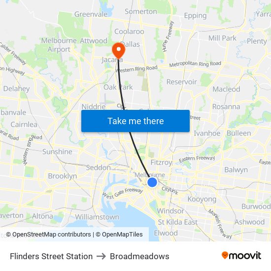 Flinders Street Station to Broadmeadows map