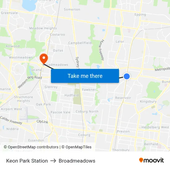 Keon Park Station to Broadmeadows map