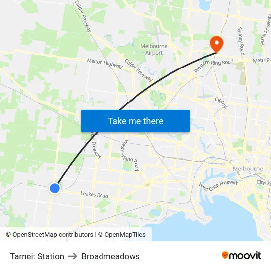 Tarneit Station to Broadmeadows map