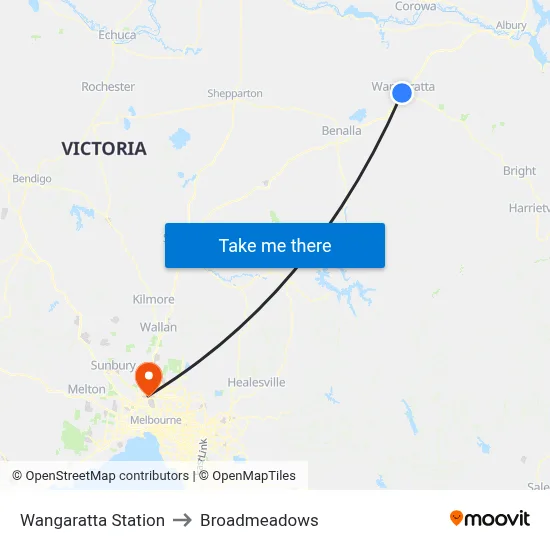 Wangaratta Station to Broadmeadows map
