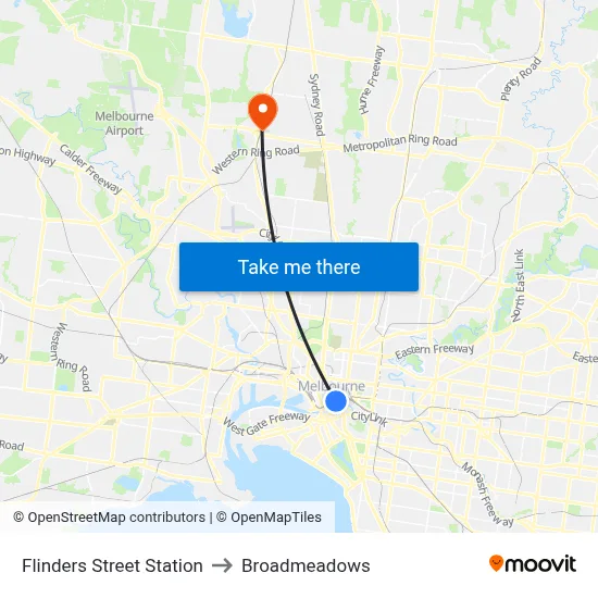 Flinders Street Station to Broadmeadows map