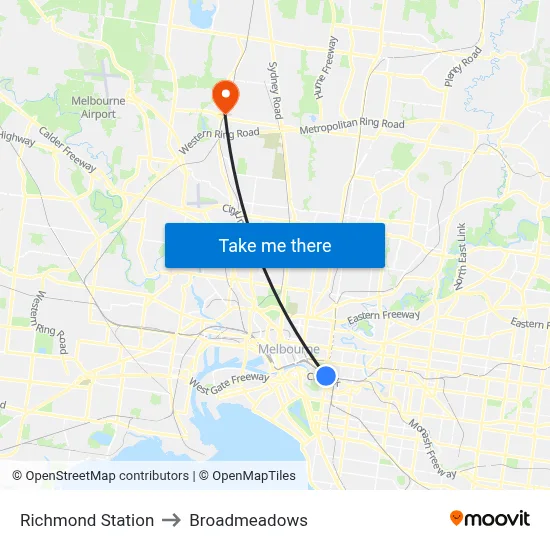 Richmond Station to Broadmeadows map
