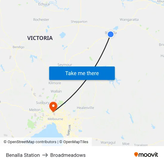 Benalla Station to Broadmeadows map