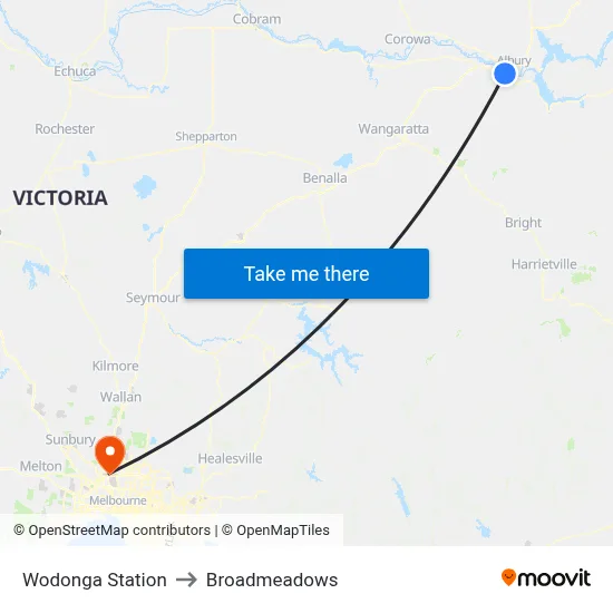 Wodonga Station to Broadmeadows map