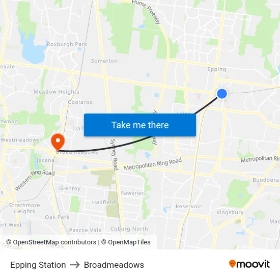 Epping Station to Broadmeadows map