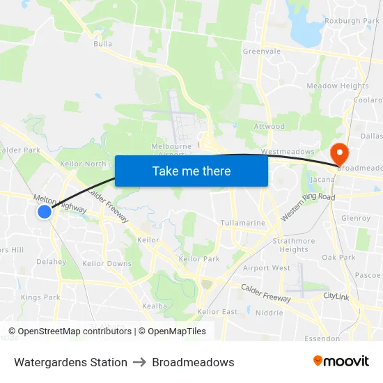Watergardens Station to Broadmeadows map