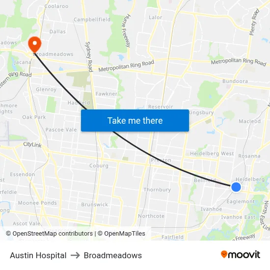 Austin Hospital to Broadmeadows map