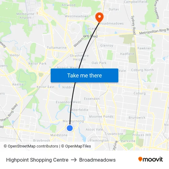 Highpoint Shopping Centre to Broadmeadows map