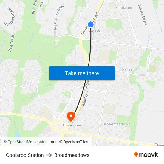 Coolaroo Station to Broadmeadows map