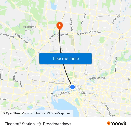 Flagstaff Station to Broadmeadows map
