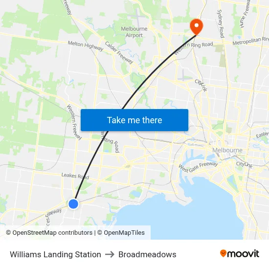 Williams Landing Station to Broadmeadows map