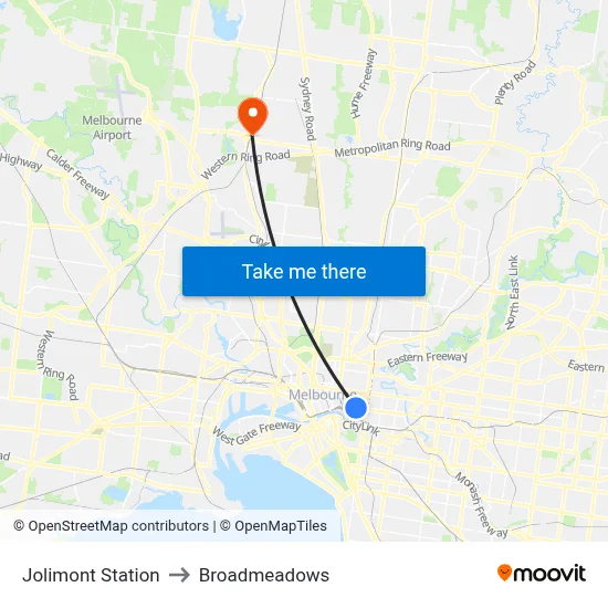 Jolimont Station to Broadmeadows map