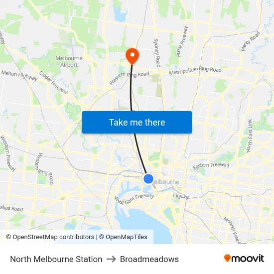 North Melbourne Station to Broadmeadows map