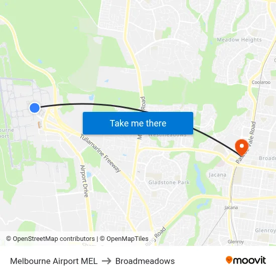 Melbourne Airport MEL to Broadmeadows map