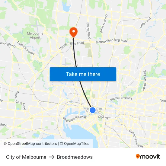 City of Melbourne to Broadmeadows map