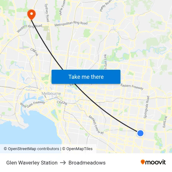 Glen Waverley Station to Broadmeadows map