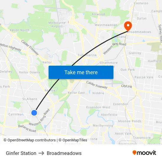 Ginfer Station to Broadmeadows map
