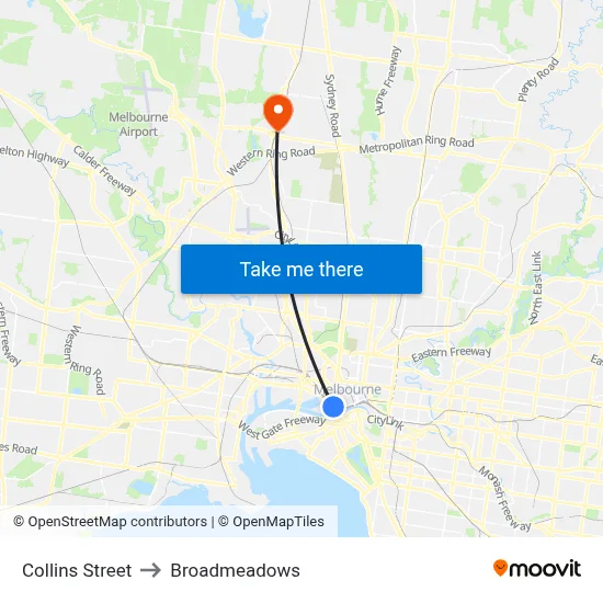 Collins Street to Broadmeadows map