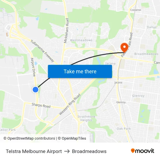 Telstra Melbourne Airport to Broadmeadows map