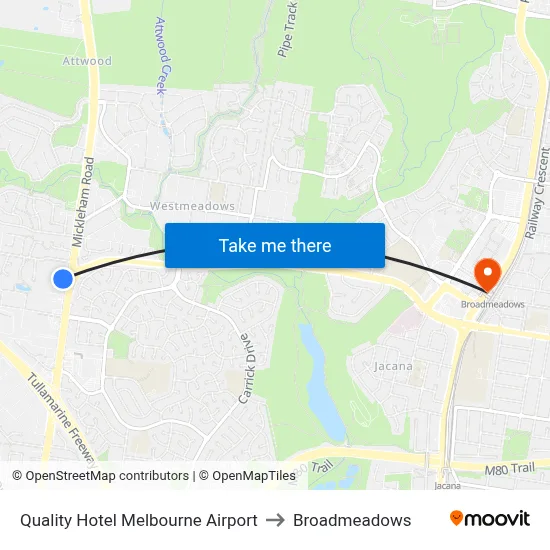 Quality Hotel Melbourne Airport to Broadmeadows map