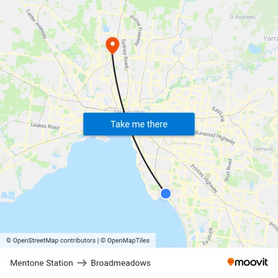 Mentone Station to Broadmeadows map