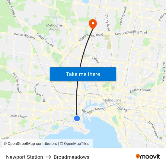 Newport Station to Broadmeadows map