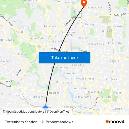Tottenham Station to Broadmeadows map