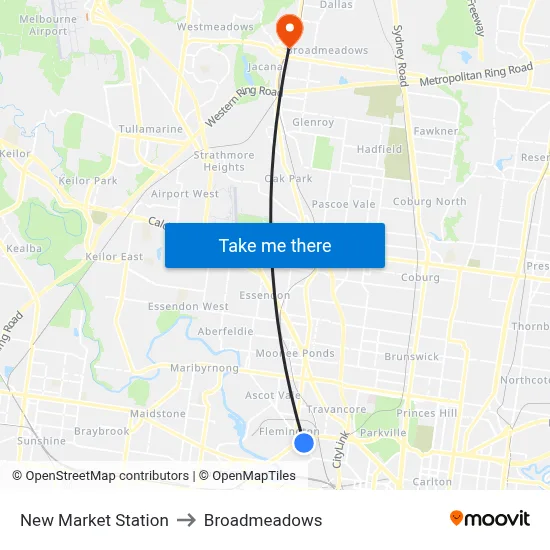 New Market Station to Broadmeadows map