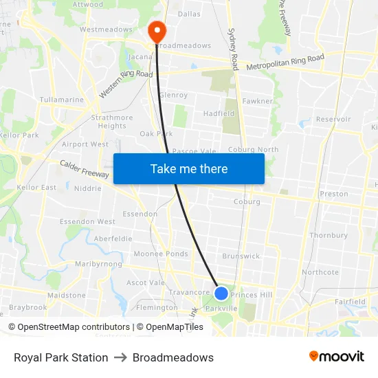 Royal Park Station to Broadmeadows map