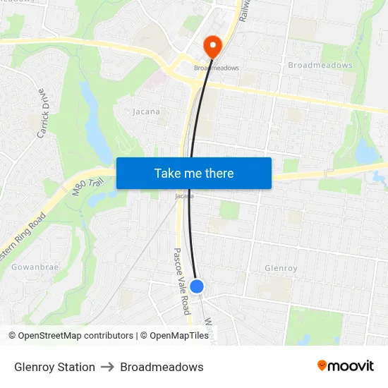 Glenroy Station to Broadmeadows map