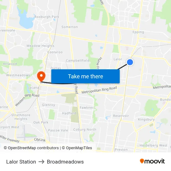 Lalor Station to Broadmeadows map