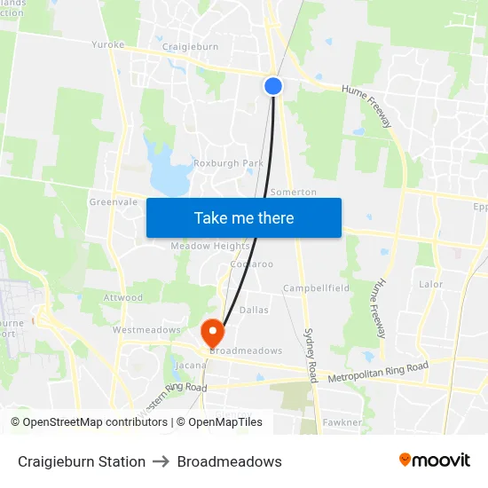 Craigieburn Station to Broadmeadows map