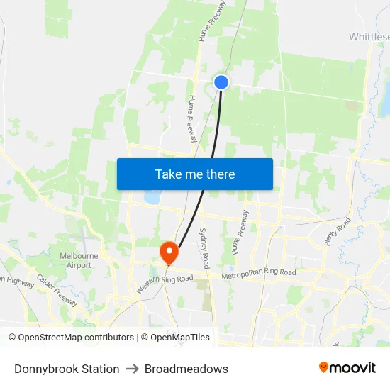 Donnybrook Station to Broadmeadows map