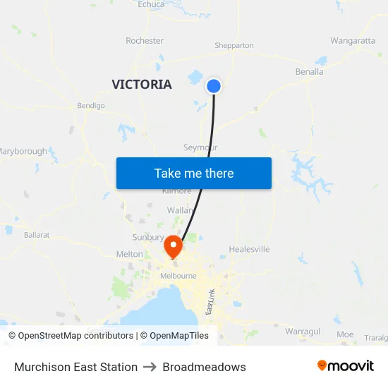 Murchison East Station to Broadmeadows map