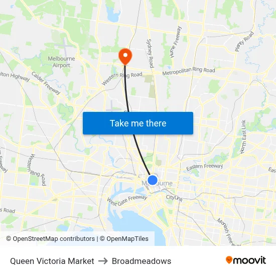 Queen Victoria Market to Broadmeadows map
