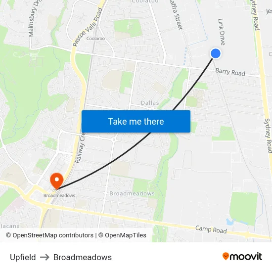 Upfield to Broadmeadows map