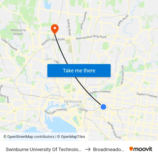 Swinburne University Of Technology to Broadmeadows map