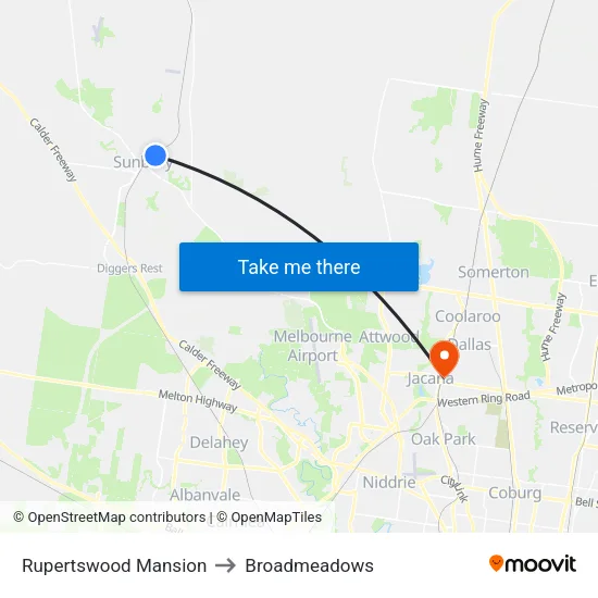 Rupertswood Mansion to Broadmeadows map