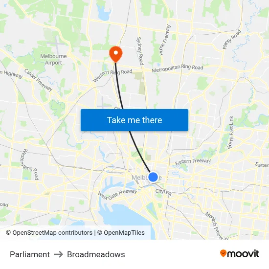 Parliament to Broadmeadows map