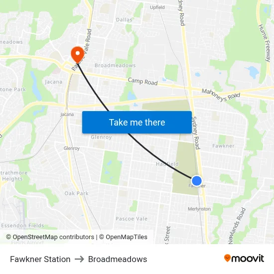 Fawkner Station to Broadmeadows map