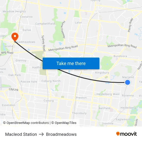 Macleod Station to Broadmeadows map