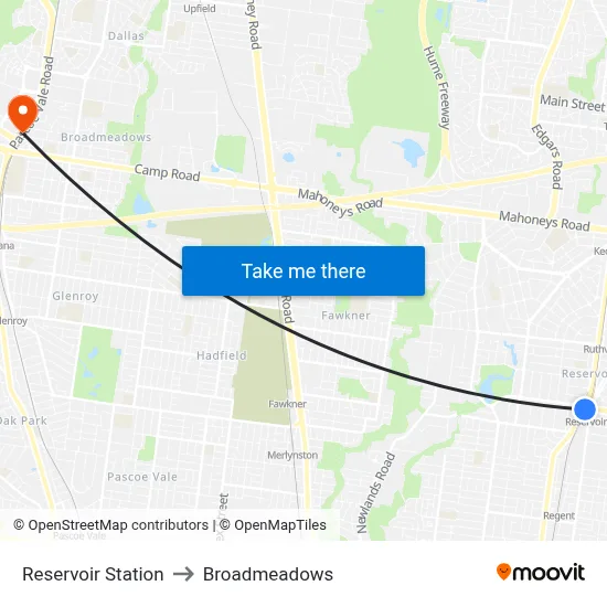 Reservoir Station to Broadmeadows map