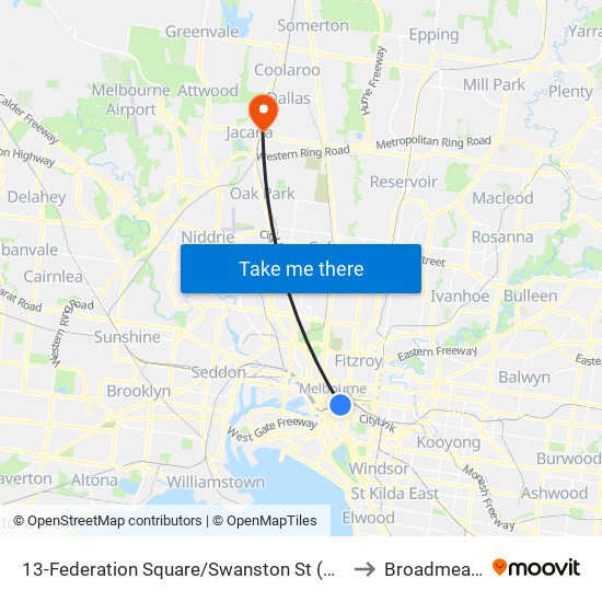 13-Federation Square/Swanston St (Melbourne City) to Broadmeadows map