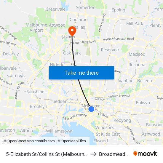 5-Elizabeth St/Collins St (Melbourne City) to Broadmeadows map