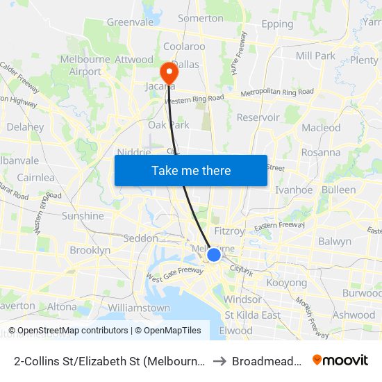 2-Collins St/Elizabeth St (Melbourne City) to Broadmeadows map