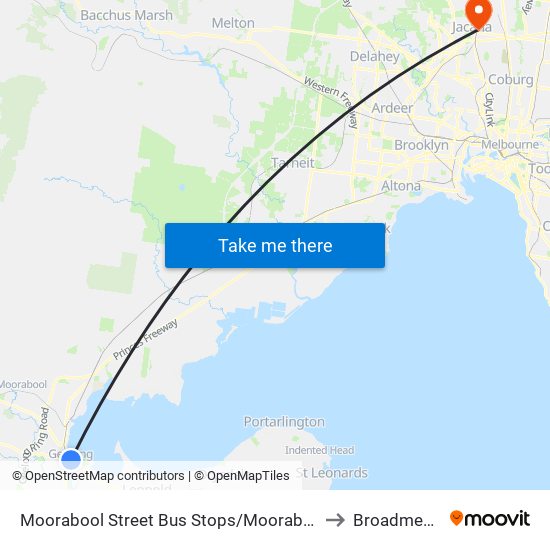 Moorabool Street Bus Stops/Moorabool St (Geelong) to Broadmeadows map